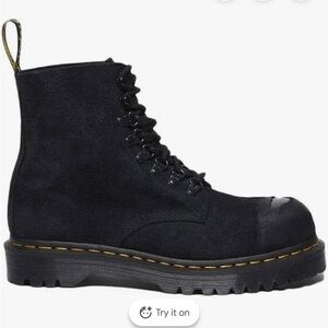 Dr. Martens Black Suede Work Boots with Yellow Stitching